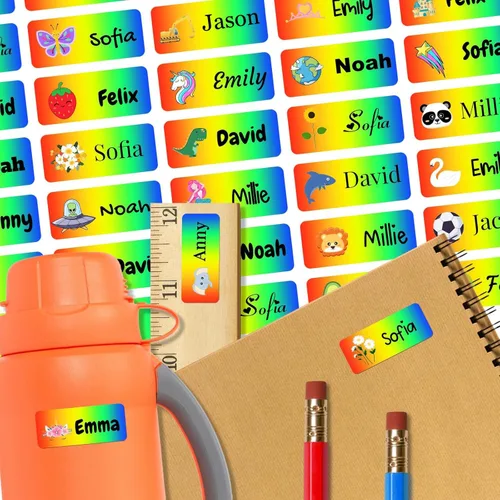 Vista 28 de 128 etiquetas adhesivas de nombre personalizadas para guardería, etiquetas de nombre impermeables personalizadas para niños, suministros escolares