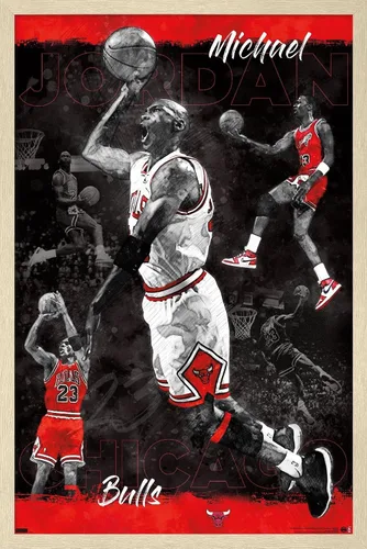 Vista 7 de Trends International Michael Jordan - Póster de pared de bosquejo, 14.725 x 22.375 pulgadas, versión enmarcada de madera de granero Versión