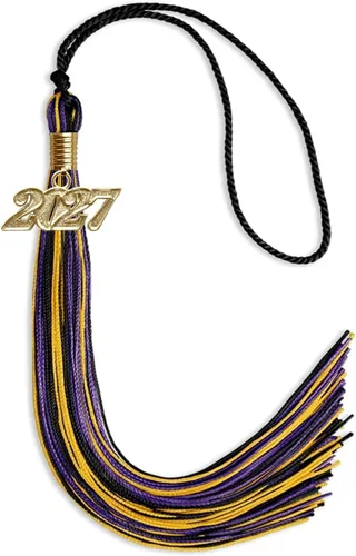 Vista 55 de Endea Graduation Borla mixta de triple color con gota de fecha dorada (negro/dorado/blanco, 2021)