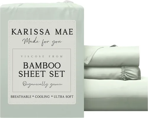 Vista 56 de KARISSA MAE Juego de sábanas de viscosa de bambú de lujo, 100% certificado FSC, refrescante, lujosamente suave, bolsillos profundos de 18 pulgadas