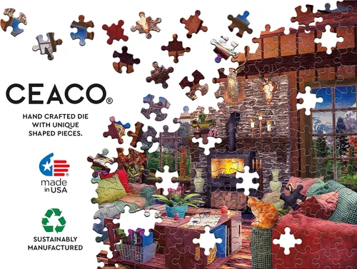 Vista 5 de Ceaco - Rustic Lodge - Cozy Fire - Rompecabezas de 1000 piezas, 27 x 20