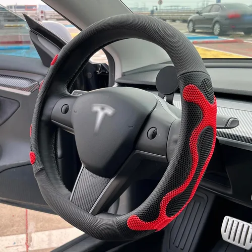 Vista 15 de PINCTROT Comfy Grip - Funda para volante para Tesla Model Y/3 2016-2025 2026 Standard/Highland/Juniper, forma de D de 14 pulgadas tamaño pequeño