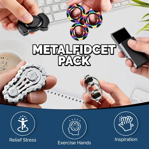 Vista 5 de 5 piezas de juguetes sensoriales de metal para adultos y adolescentes, deslizador magnético giratorio, artículos sensoriales para aliviar el estrés