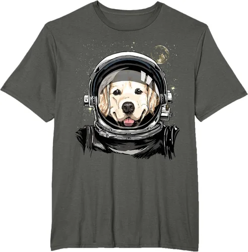 Vista 5 de Camiseta para amantes de los perros de los astronautas del espacio exterior Golden Retriever Lover, Negro