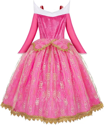 Vista 3 de Eledobby Disfraz de Bella Dormir para Niñas Aurora Princesa, vestido de Halloween para fiesta de cumpleaños con accesorios