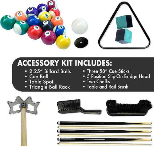 Vista 2 de Accesorios para mesa de billar que incluyen bolas de billar, tacos de piscina, tiza de piscina, triángulo de 8 bolas, cepillo para mesa de billar