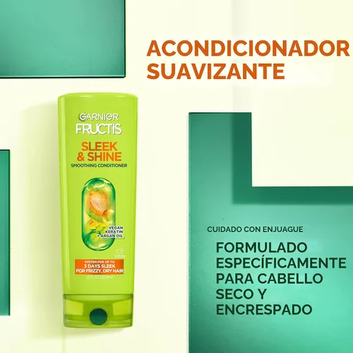 Vista 4 de Acondicionador Garnier Fructis Sleek & Shine, cabello rizado, seco, inmanejable, 21 fl. oz. (El empaque puede variar)