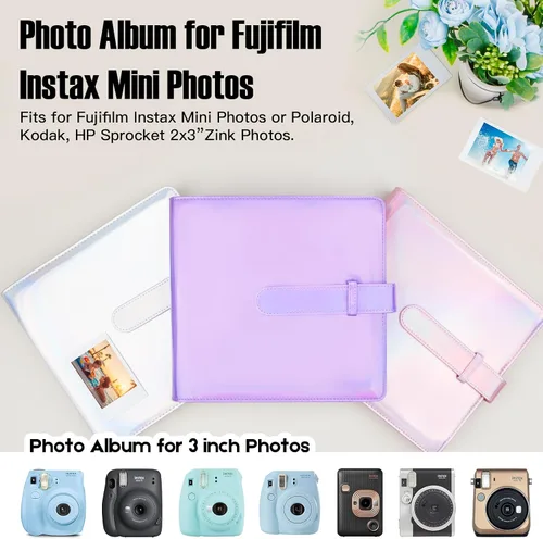 Vista 4 de Veicevol Álbum de fotos de 360 bolsillos para cámara Fujifilm Instax Mini, álbum para fotos Polaroid, cubierta de cuero, álbum de fotos para cámara