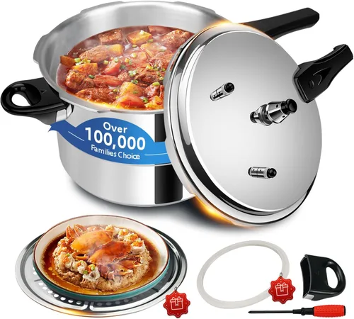 Vista 12 de Mini olla a presión de aluminio de 3.18 cuartos de galón, olla de presión pequeña de calibre pesado con válvula de bloqueo de seguridad, utensilios