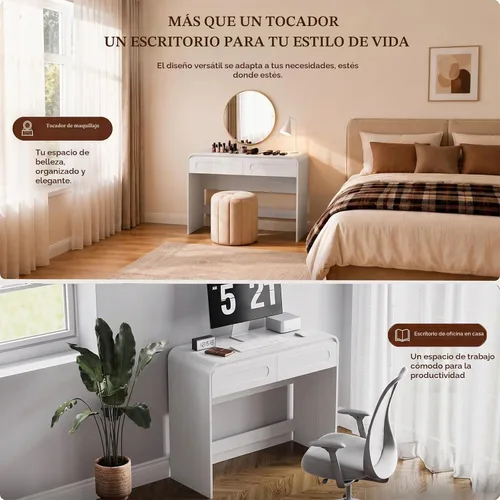Vista 6 de Escritorio de tocador, escritorio de maquillaje con 2 cajones y espacio