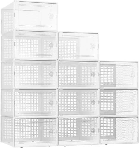 Vista 18 de Kuject Cajas de almacenamiento de zapatos grandes, 12 unidades, organizador Negro