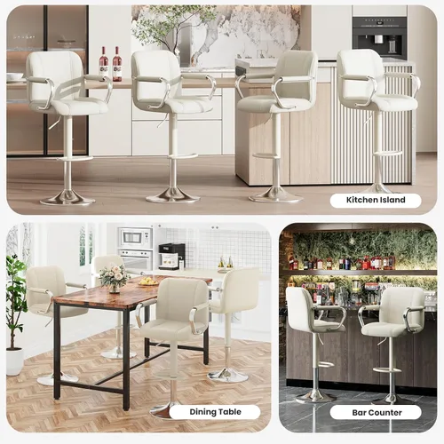 Vista 5 de MALOL Juego de 1 sillas de mostrador beige con respaldo, sillas altas giratorias ajustables para isla de cocina, asientos modernos, taburetes