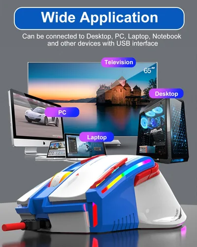 Vista 7 de Ratón para juegos con cable RGB, mouse de computadora programable de 9 teclas con 6 DPI ajustables hasta 6400, hueco de panal, luces LED coloridas