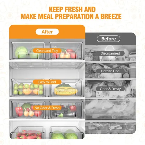 Vista 5 de BOICHU Paquete de 2 cajones de almacenamiento apilables, cajones transparentes para refrigerador organizadores y almacenamiento de refrigerador