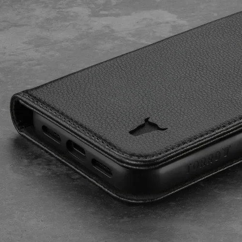 Vista 6 de TORRO Funda de cuero compatible con iPhone 12 / iPhone 12 Pro - Funda de piel auténtica tipo cartera con tarjetero y función de soporte (negro)
