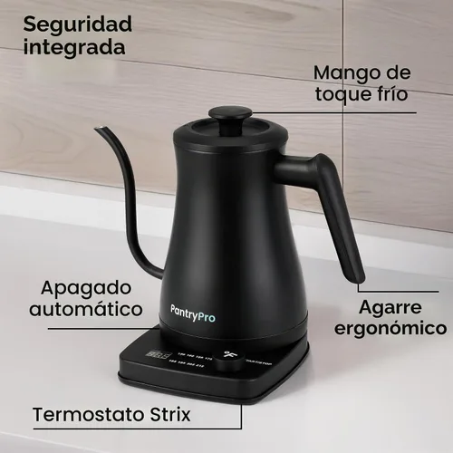 Vista 3 de Hervidor Eléctrico de 1.0 L de 1500 W con Pico de Ganso - Interior de Acero Inoxidable - Ebullición Rápida - Apagado Automático, Protección Contra