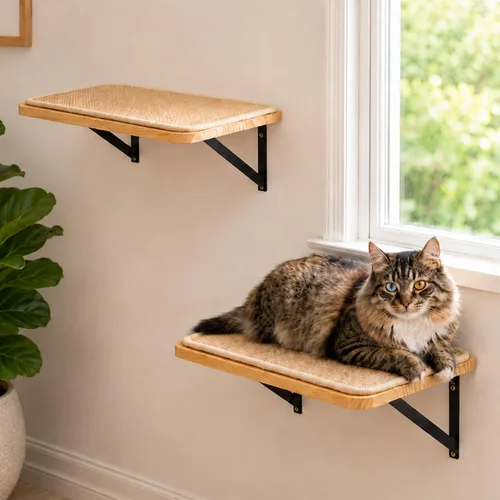 Vista 15 de Estante de Pared para Gatos con Percha de Ventana, Cama Hamaca para Gatos con Almohadilla para Rascar, Estante para Gatos para Trepar, Dormir