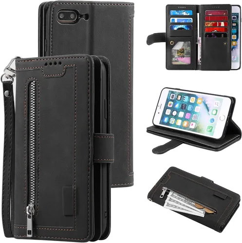 Vista 18 de UEEBAI Funda tipo cartera para iPhone SE 2022 5G/iPhone 7/iPhone 8/iPhone SE 2020, retro con 9 ranuras para tarjetas, bolsillo con cremallera, funda