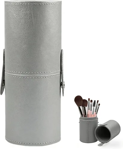 Vista 10 de PU Leather Makeup Storage Holder Cosmetic Cup, Travel Makeup Brush Holder Organizer Case with Button Closure, Portable Cosmetic Brush Storage