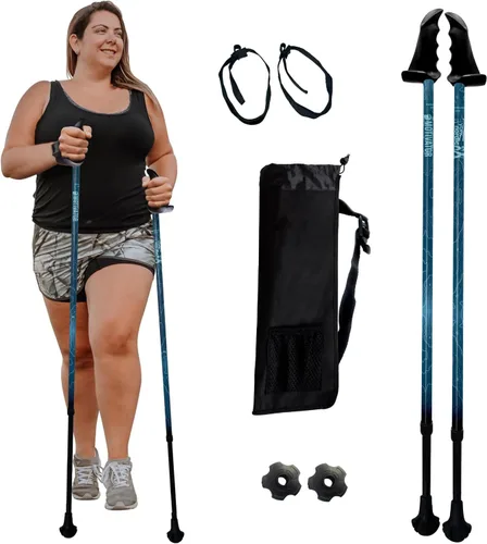 Vista 11 de York Nordic Bastones de senderismo motivadores grandes y altos para equilibrio y rehabilitación, 2 piezas, fuertes bloqueos de botón, patas de goma