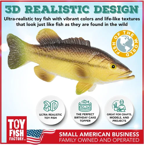 Vista 2 de Toy Fish Factory American Angler Collection - Juego de peces de juguete, figuras de peces de juguete, pez gato de lobina grande, juguete educativo