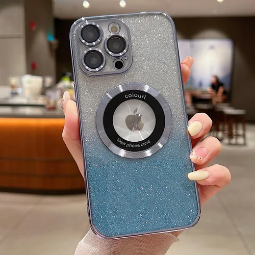 Vista 9 de Funda magnética con purpurina para iPhone 13 Pro Max, compatible con MagSafe con protector de cámara, logotipo suave, de lujo, linda, para mujeres
