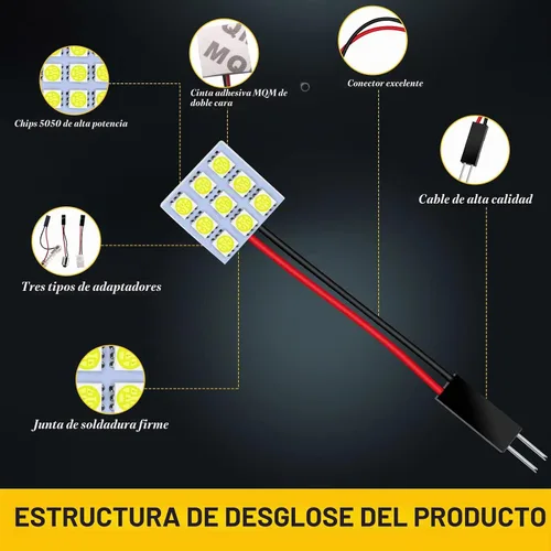 Vista 7 de YM E-Bright - Pack de 6 luces LED de color blanco frío 5050 9SMD para auto, luz interior de lectura DC 12V con adaptadores T10/BA9S/Festoon