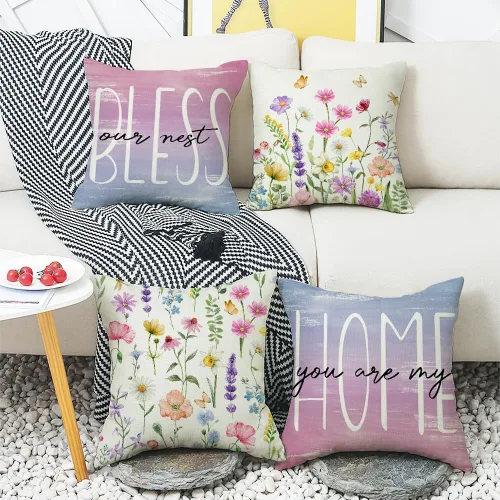 Vista 5 de wyooxoo Juego de 4 fundas de almohada de primavera de 18 x 18 pulgadas, fundas de almohada decorativas para sofá, sala de estar, decoración