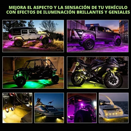 Vista 6 de Xprite - Kit de luces LED RGB bluetooth con controlador RF, luces neón multicolor intermitentes que sincronizan con la música para vehículos Negro