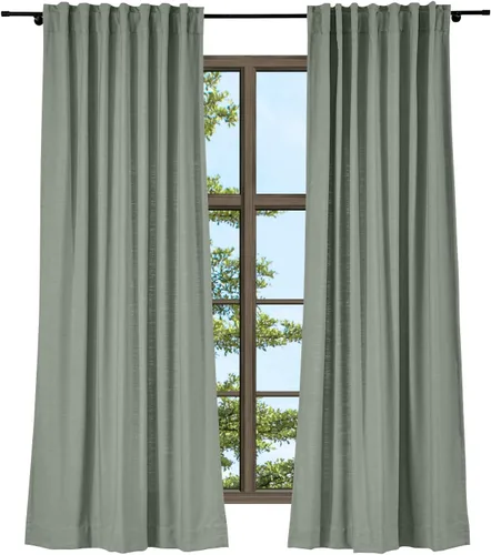 Vista 12 de TWOPAGES Cortina de lino beige sólido de algodón con pestaña trasera, elegante cortina natural para cocina (1 panel, 50 x 63 pulgadas)