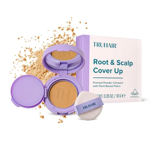 Vista 19 de TRUHAIR Polvo prensado para cubrir raíces y cuero cabelludo, compacto, impermeable, cobertura ligera del cabello y encubrimiento de puntos calvos