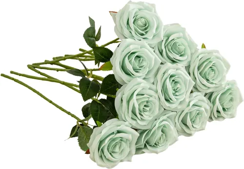 Vista 42 de 10 rosas artificiales abiertas, tallos de rosas artificiales para arreglos de boda, ramo de novia, centro de mesa, flores de seda sintética falsas