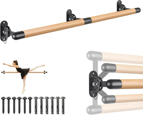 Vista 10 de Dolibest Ahorro de espacio, barra de ballet, montado en la pared, sistema de barra de ballet de madera tradicional, estiramiento/danza