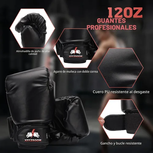 Vista 5 de Punching Bag for Adults, 4ft PU Leather 6 in 1 Heavy Boxing Bag Set, Punching Bag with 12oz Boxing Gloves, Hand Wraps, Hanging Bag for MMA Karate