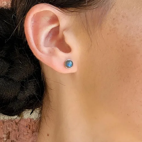 Vista 87 de Pendientes naturales de 0.236 in con chapado en oro blanco sobre plata de ley, bisel cabujón de piedras preciosas regalo de joyería para ella