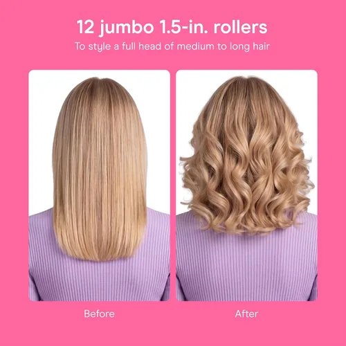 Vista 3 de Conair - Rulos calientes para cabello largo, mediano y corto, 12 rulos calientes Jumbo de 1 ½" con clips, rizadores para mujeres, volumen y rizos
