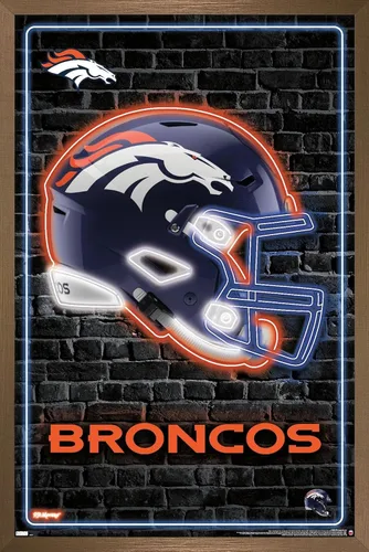 Vista 14 de NFL Denver Broncos - Póster de pared con casco neón, 22.4 pulgadas de largo x 14.7 pulgadas de ancho, versión enmarcada de madera de granero