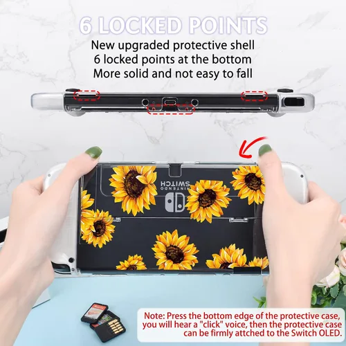Vista 2 de DLseego Funda para interruptor amarillo transparente con flores de girasol, versión 2021, consola acoplable antiarañazos, carcasa de TPU