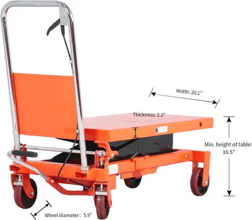Vista 2 de Tory Carrier - Tijera hidráulica de capacidad de 1760 libras, carrito de mesa elevadora de 39.4 pulgadas, altura de elevación, mesa de elevación