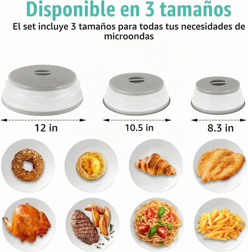 Vista 2 de Paquete de 3 fundas plegables para microondas, protector de salpicaduras, tapa de microondas ventilada para alimentos, sin BPA, TPR, apto