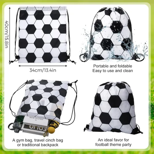 Vista 2 de Potchen 36 bolsas de fútbol con cordón – Mochila deportiva con cordón para gimnasio, bolsa de regalo para niños, juegos de pelota de fútbol, regalos