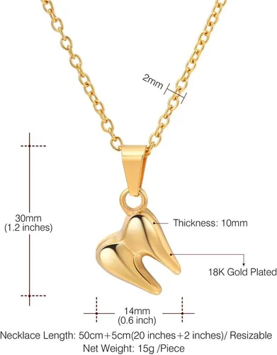 Vista 7 de U7 Dentistajoyería de enfermería Acero inoxidable chapado en oro de 18 quilates Mini lindo diente colgante Rolo cadena Dental collares de dientes
