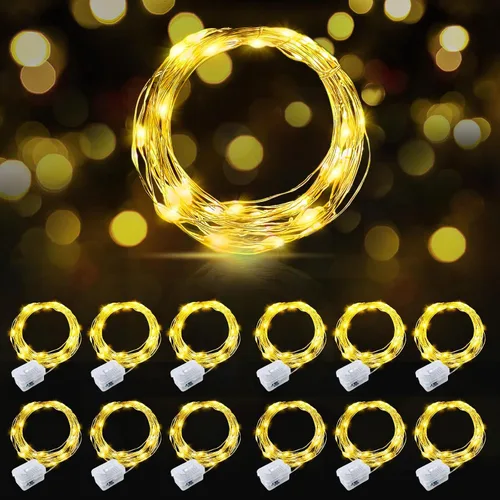 Vista 29 de AIKEI Paquete de 12 luces LED de hadas que funcionan con pilas, guirnaldas de luces impermeables de 7 pies, 20 luces LED de luciérnagas estrelladas