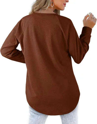 Vista 4 de Sudaderas para mujer, cuello redondo, ajuste holgado, camisetas de manga larga para mujer
