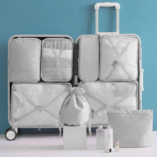 Vista 6 de Cubos de equipaje para viajes, juego de 8 piezas de bolsas organizadoras de viaje para accesorios de viaje, bolsas organizadoras de maleta de mano