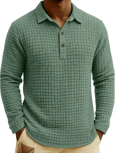 Vista 6 de Polo de punto para hombre, manga larga, ligero, informal, con cuello