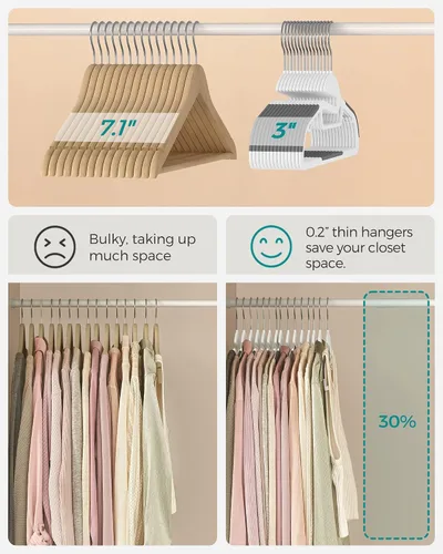 Vista 6 de SONGMICS Paquete de 50 percheros, perchas de plástico resistentes para trajes, apertura en forma de S, ahorro de espacio, gancho giratorio de 360º