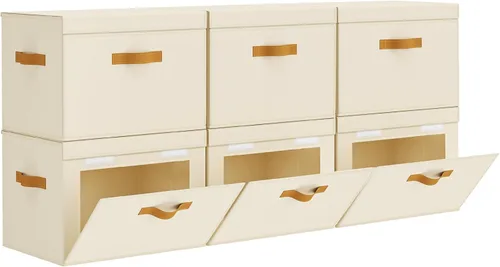 Vista 12 de Homsorout Contenedores de almacenamiento con tapa, organizador de armario con apertura lateral y ventana transparente, cesta plegable de tela Beige