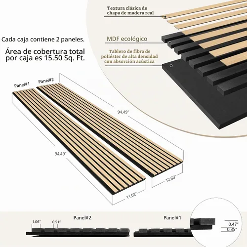Vista 2 de Paneles de pared de chapa de madera acústica 3D para paneles de pared interior y techos, tablero de fieltro absorbente de sonido, paneles Roble