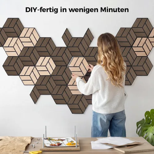Vista 5 de Pack of 24 Hexagon Acoustic Panels, Self-Adhesive, 30 x 26 x 0.9 cm, High Density Sound Absorber Wall, Sound Insulation Panels for Studio, Office
